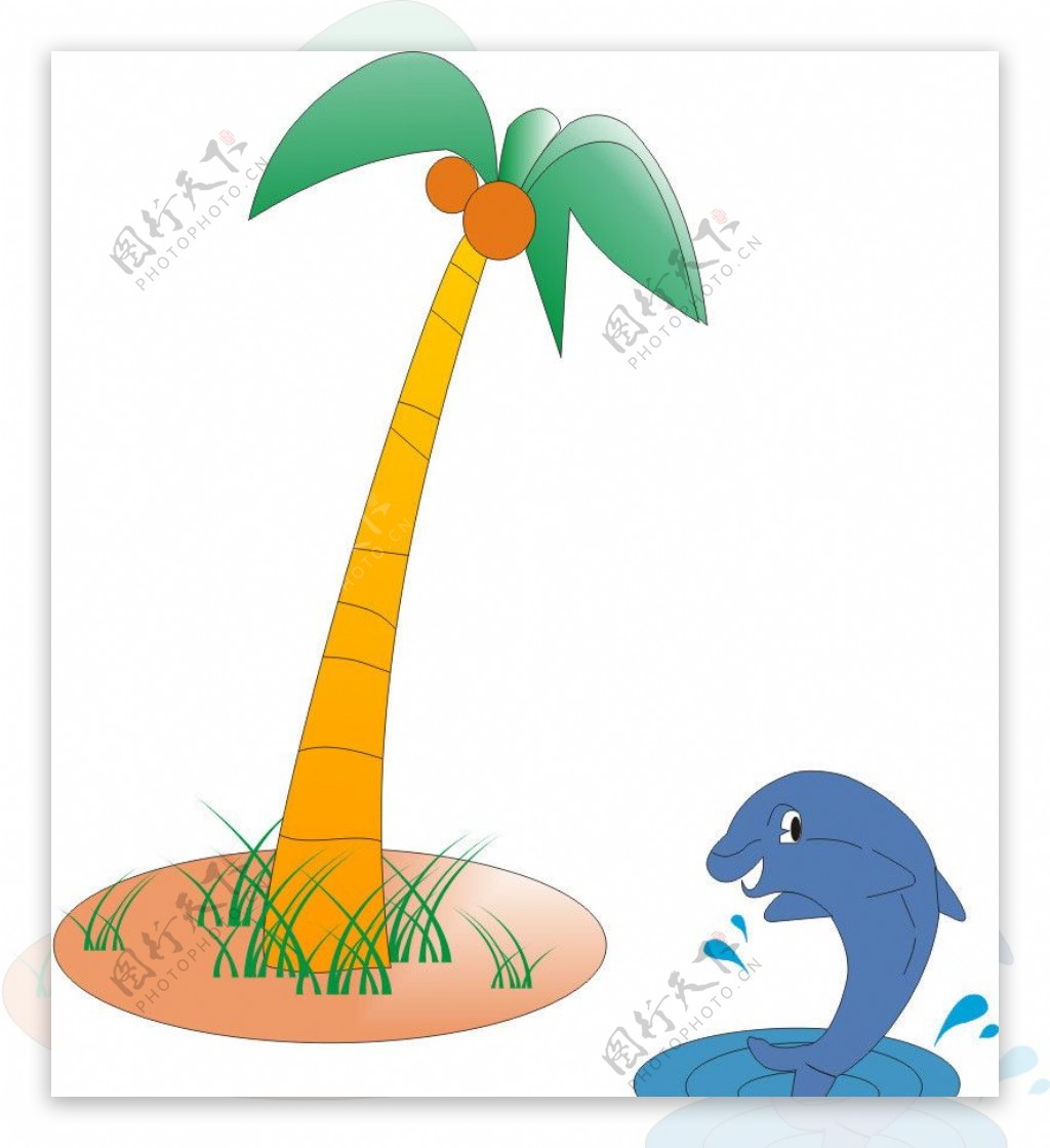 椰树海豚矢量图图片