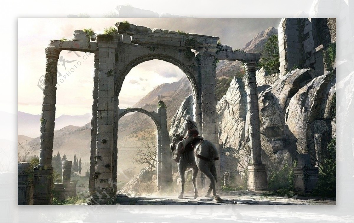刺客信条废墟中骑马的战士图片