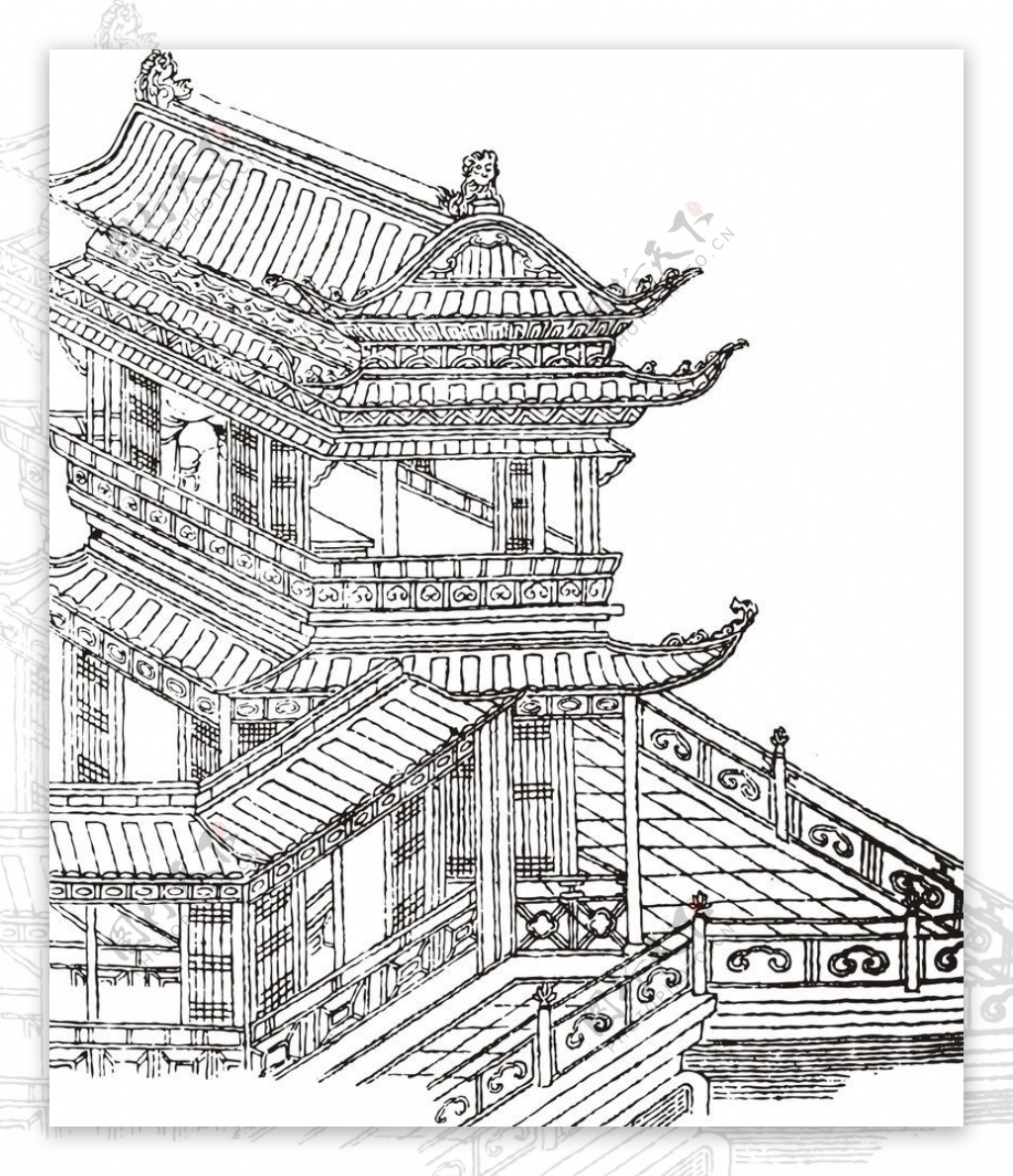 国画古代建筑图片