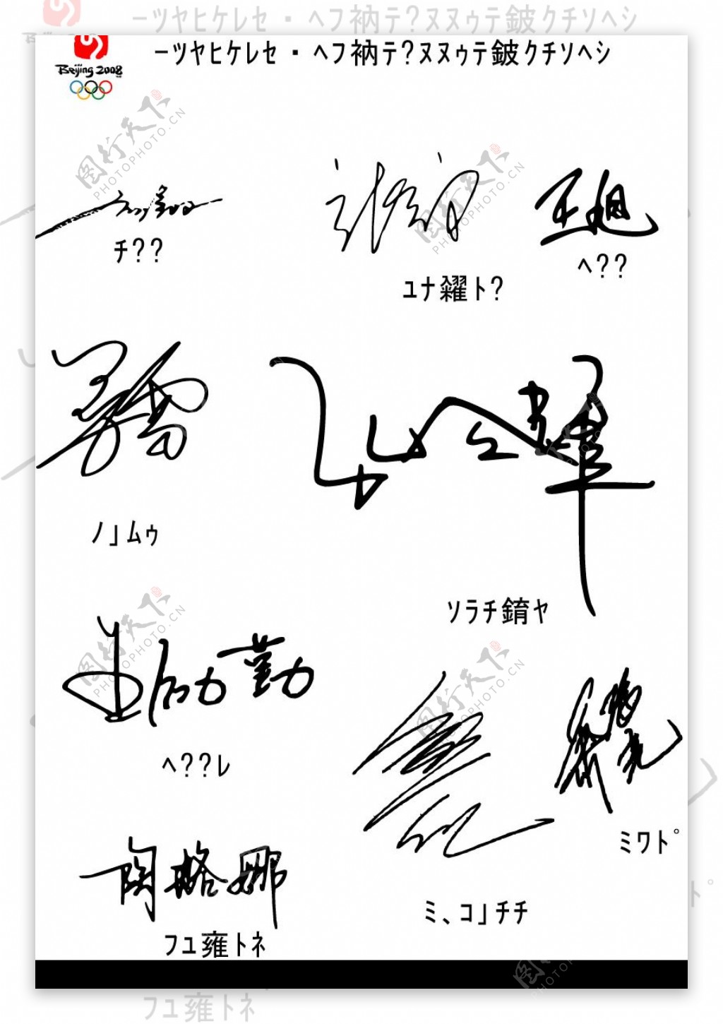 奥运冠军与体育明星签名矢量图图片