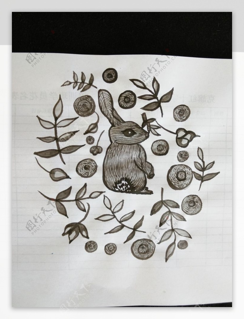 毛笔绘兔子图片