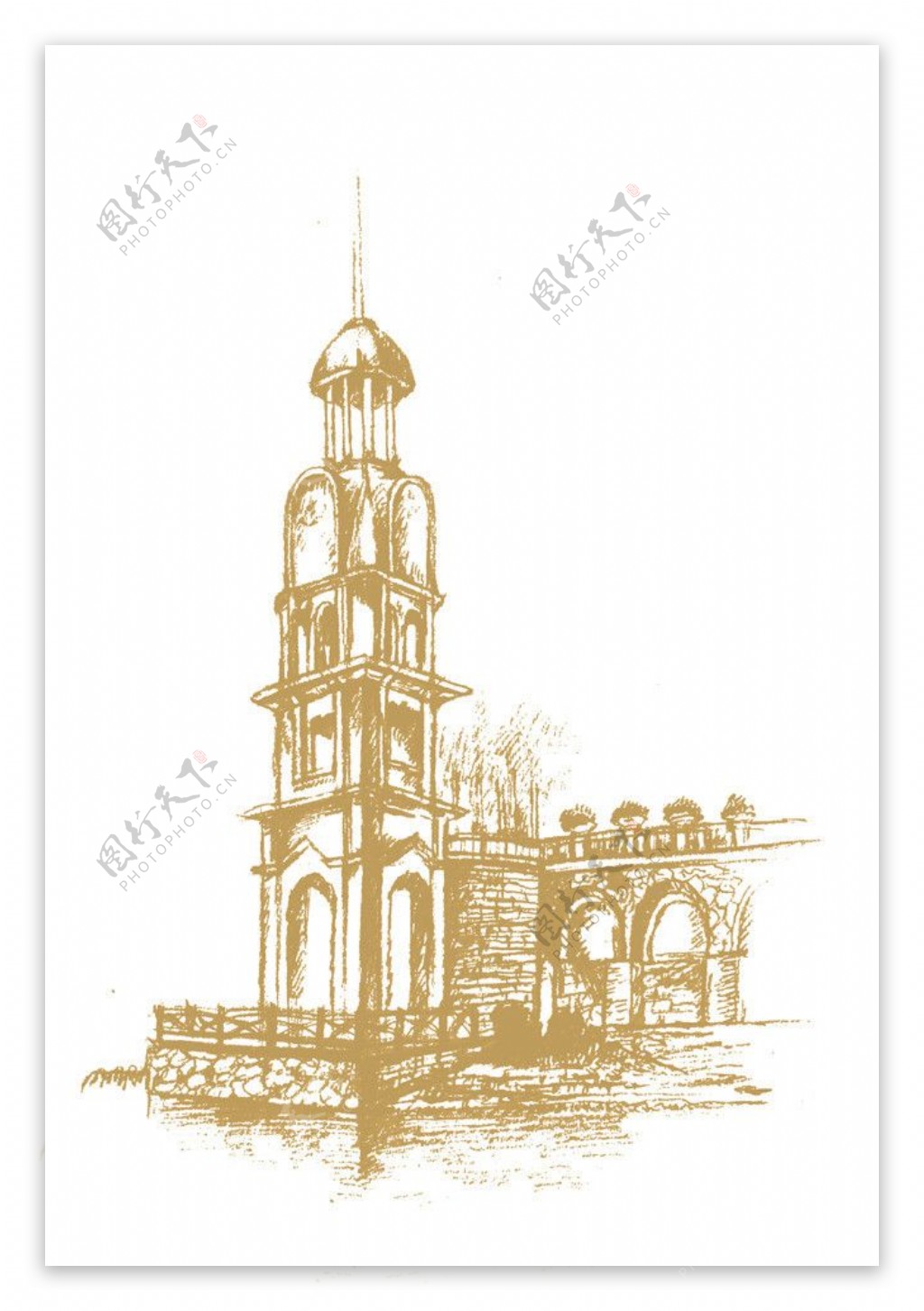 欧式塔楼手绘图片