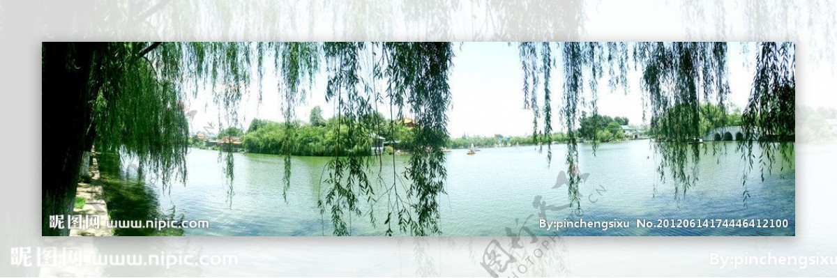 青草湖上杨柳风图片