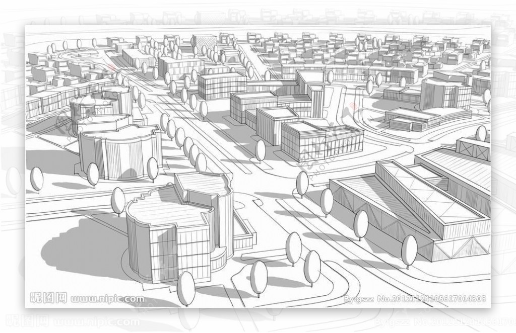 素描城市建筑群图片