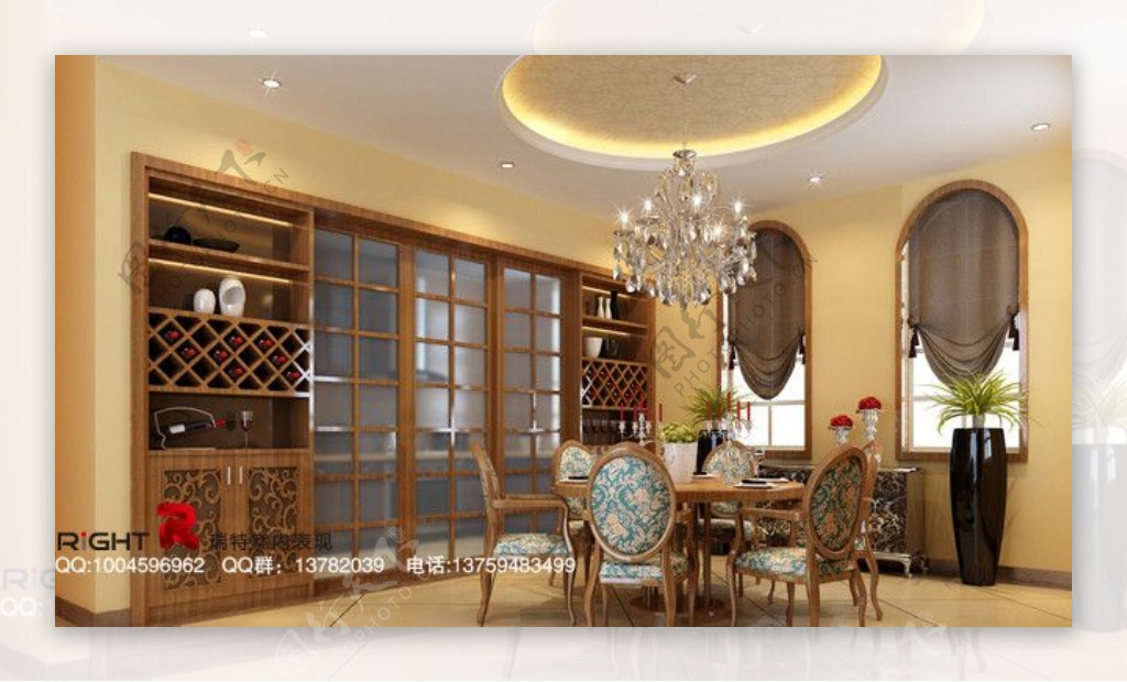 黄色欧式餐厅3dsmax室内设计模型vray带全部贴图图片