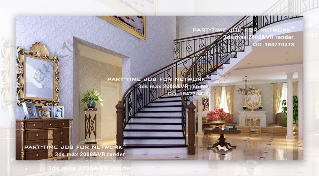 欧式别墅3dsmax室内模型vray带全部贴图图片