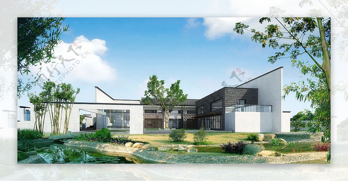 别墅水景建筑外观3dsmax模型图片