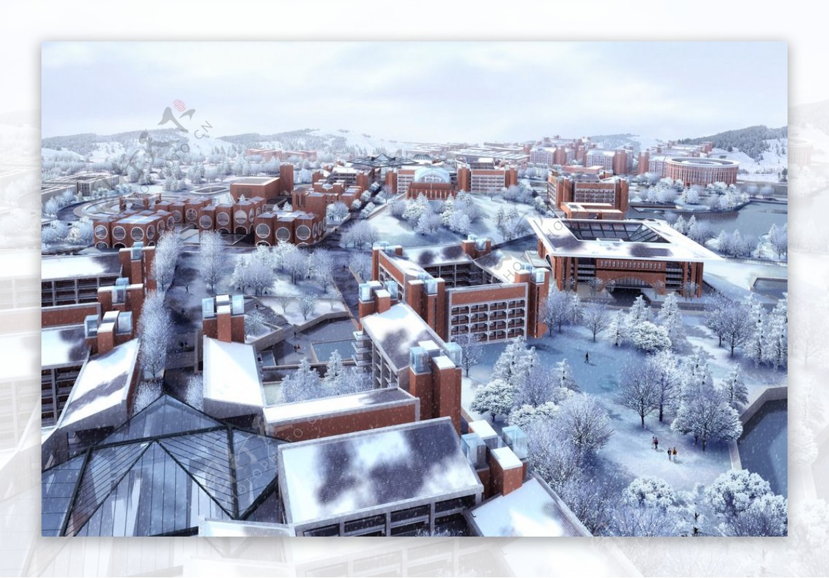 城市建筑雪景图片