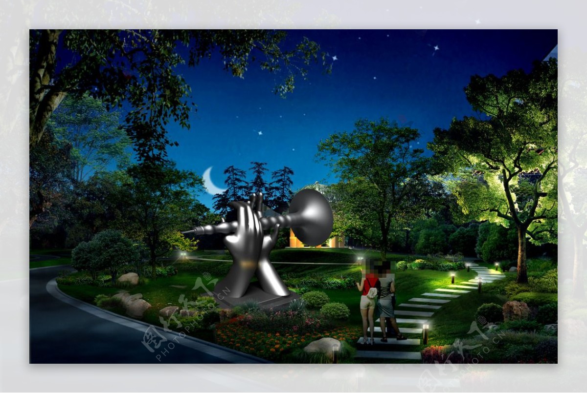 雕塑夜景景观设计图片