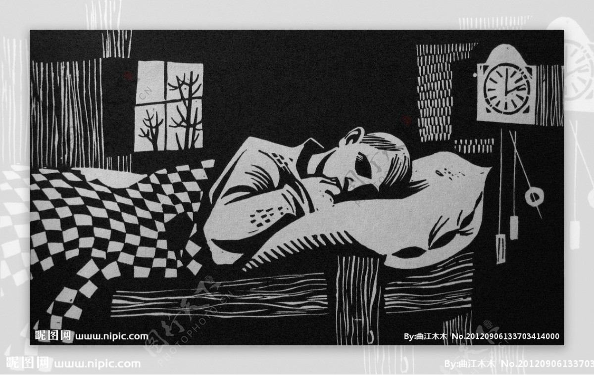 伊万183苏比奇午睡木刻版画南斯拉夫图片