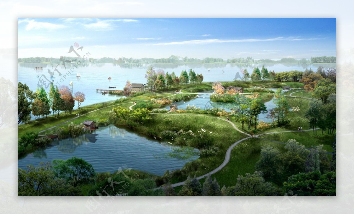 湖边休闲景观设计图片