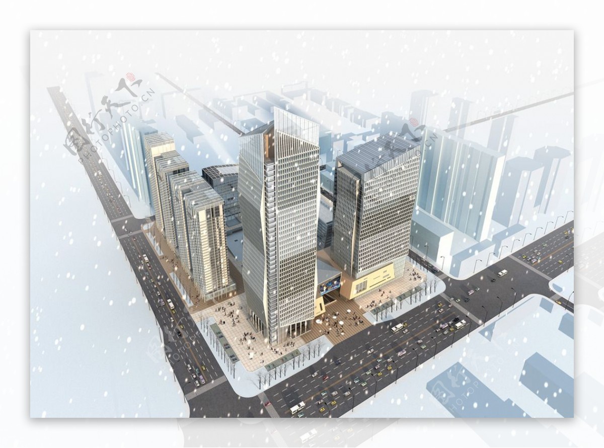 金融广场雪景设计图片