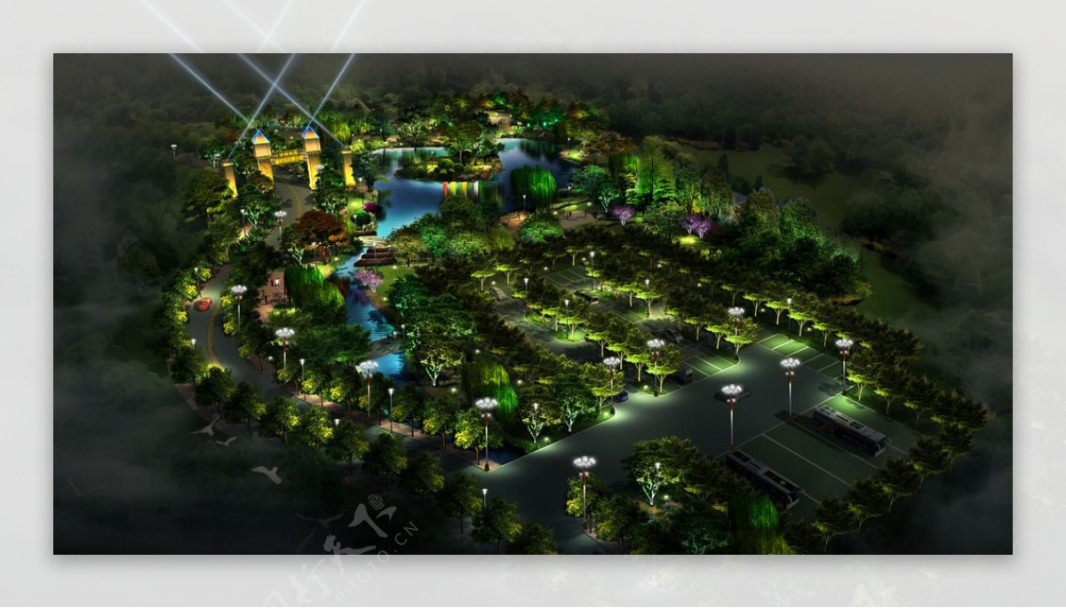园林亮化工程广场灯光设计效果图图片