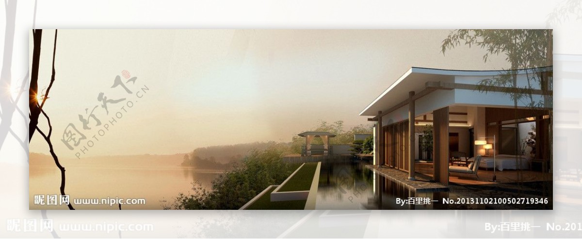 湖边别墅美丽环境设计图片
