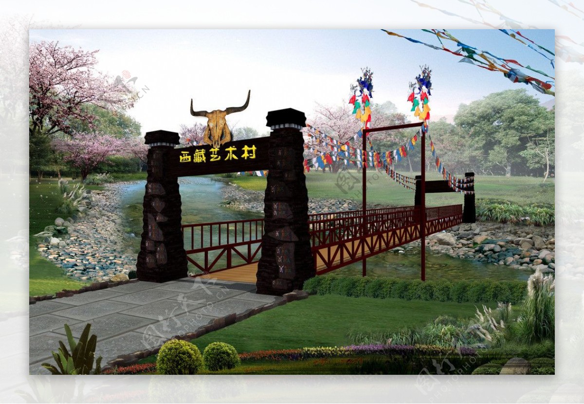 西藏艺术村小桥图片