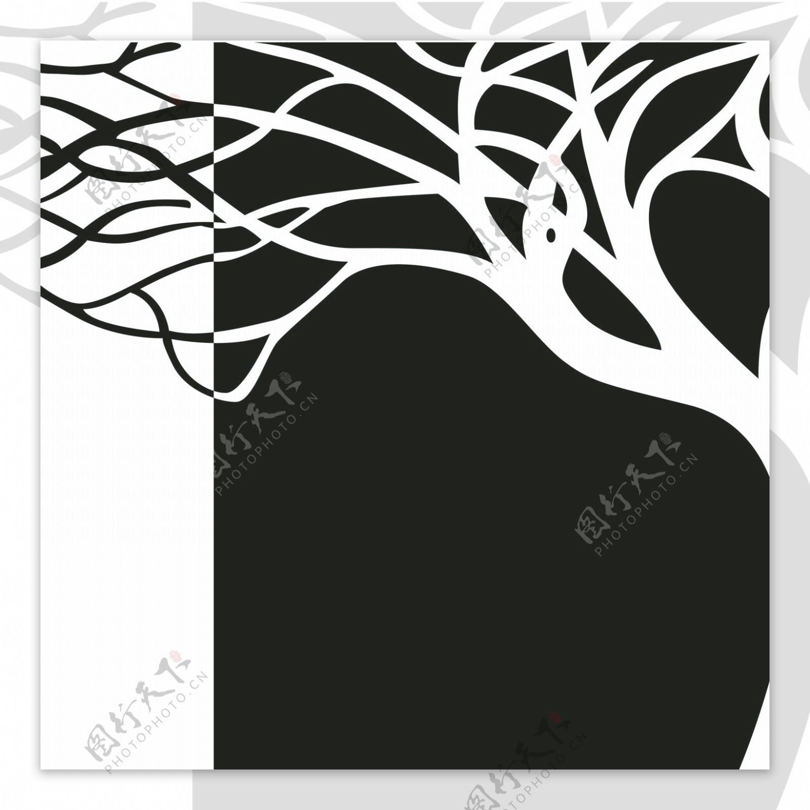 黑白树无框画图片