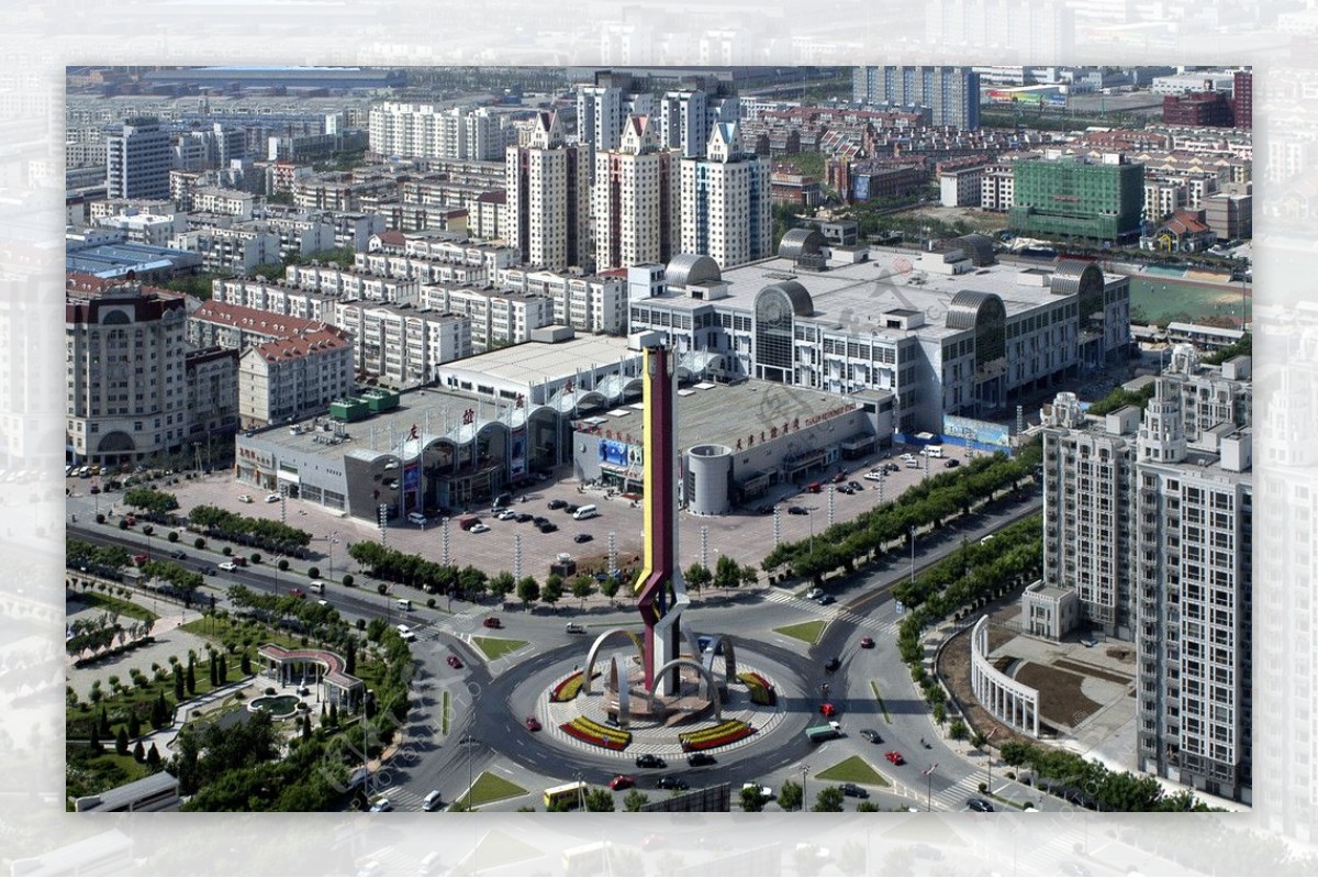 天津开发区五柱擎天航拍图片