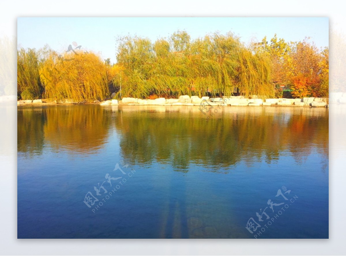 秋天人工湖图片
