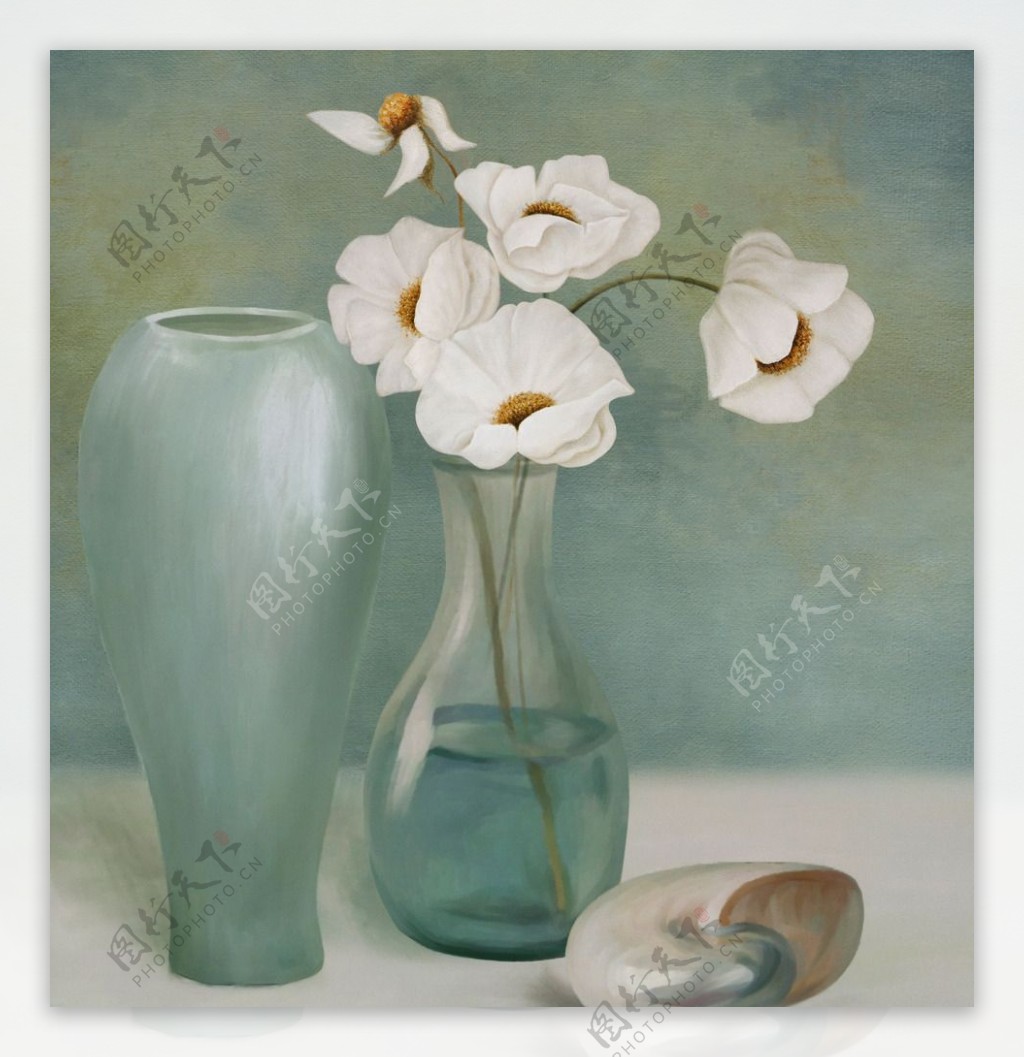 欧式花卉花瓶静物油画图片