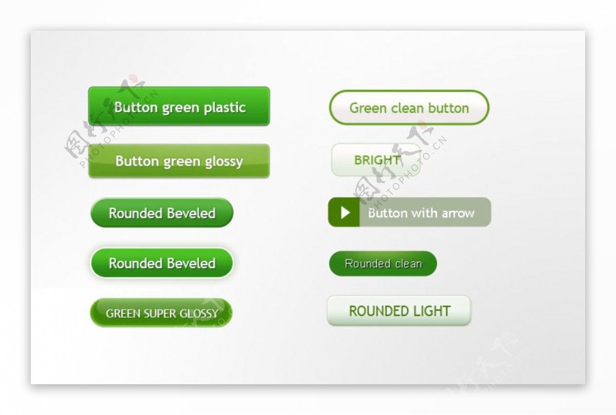 多款绿色类型按钮PSD素材图片
