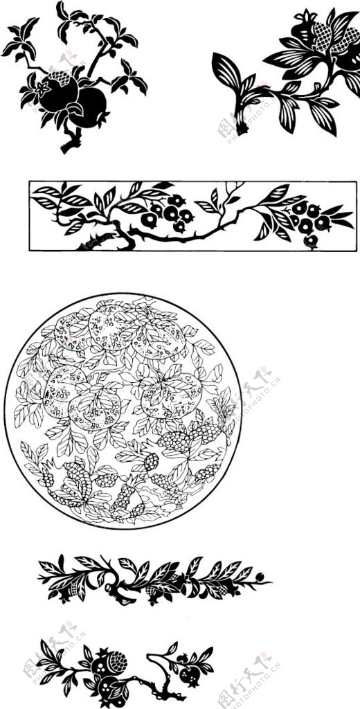 植物石榴桃子富贵花纹古典花纹传统花纹图片