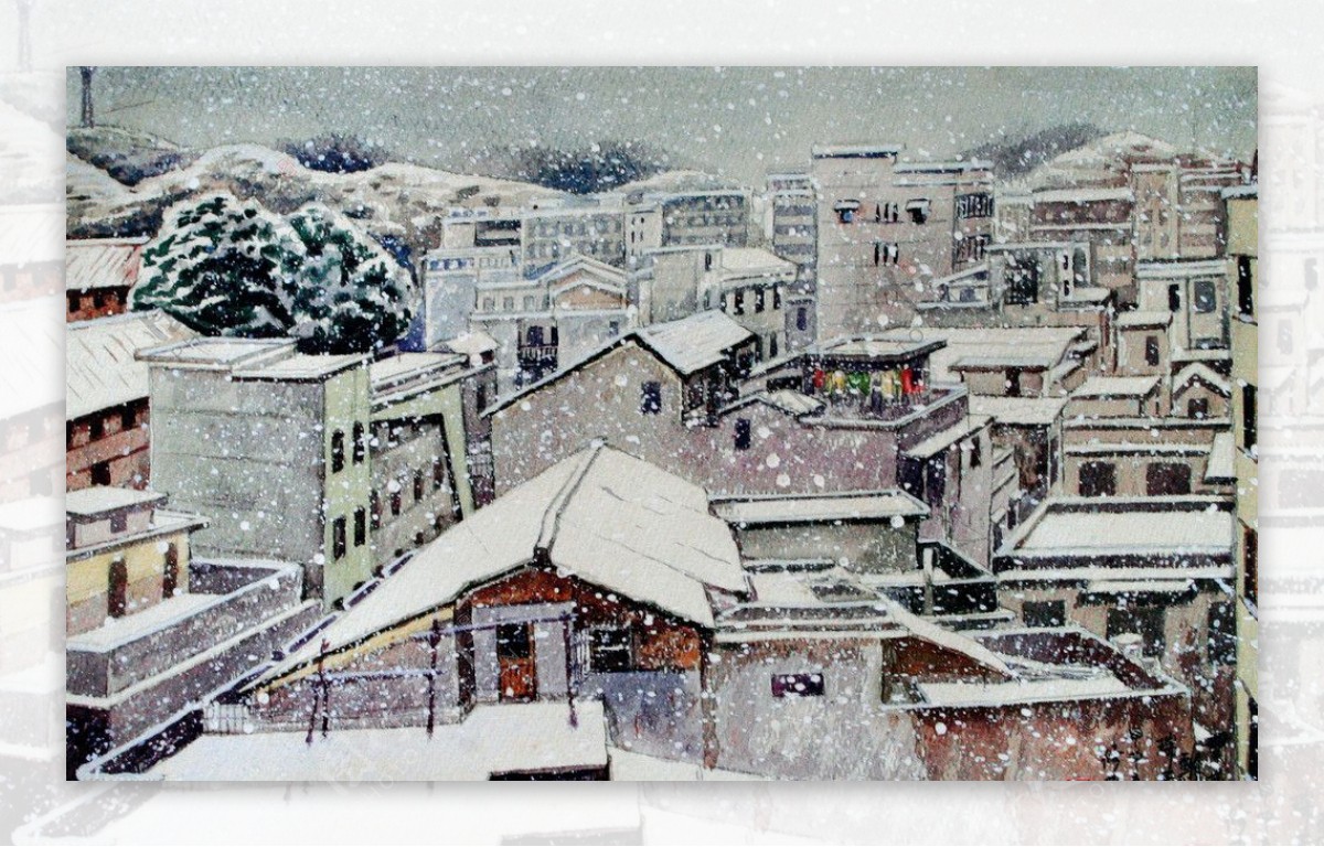 雪景国画图片