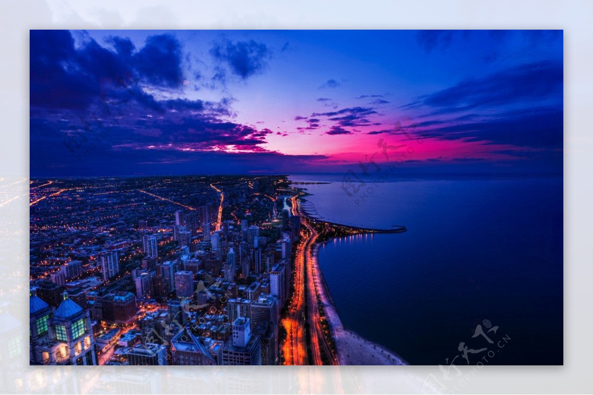 芝加哥夜景高清摄影图片