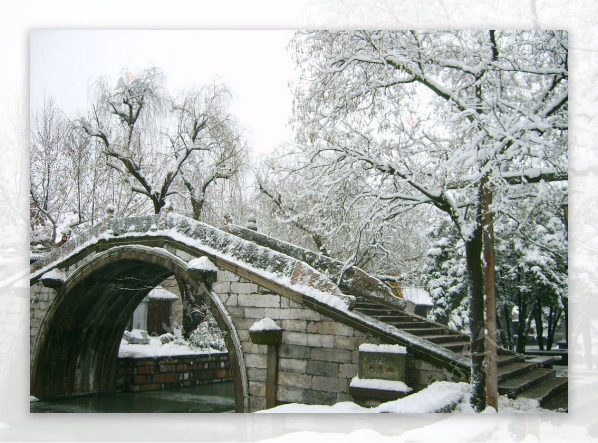 古镇雪景图片