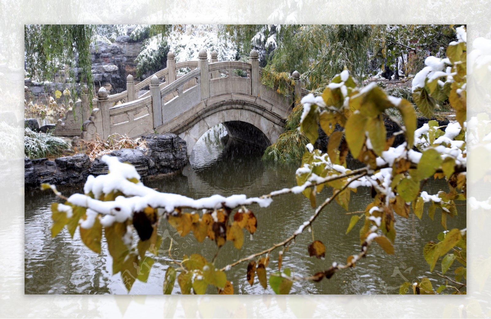 北语来园小桥雪景图片