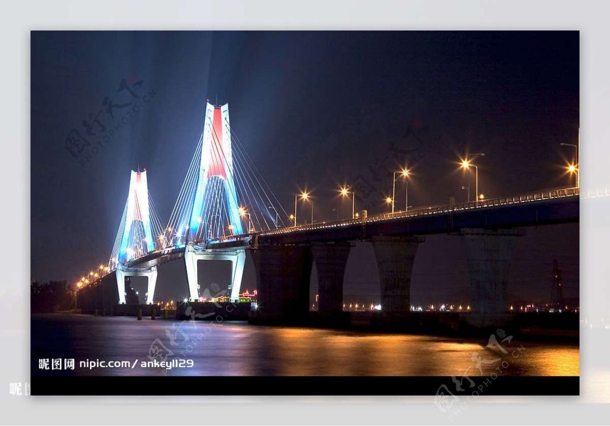 城市大桥晚上景色图片