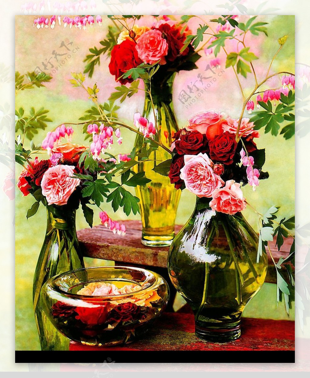 超好的油画作品素材玻璃瓶和花高清图片
