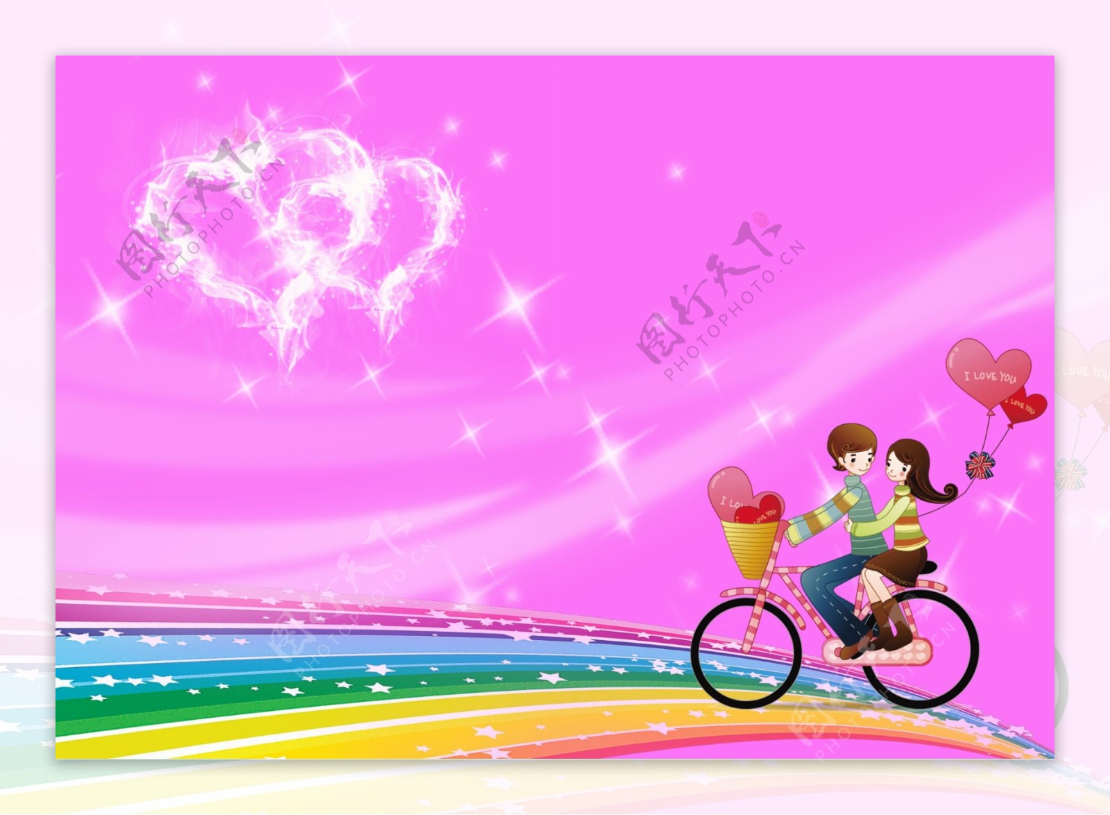 卡通浪漫情侣骑单车图片