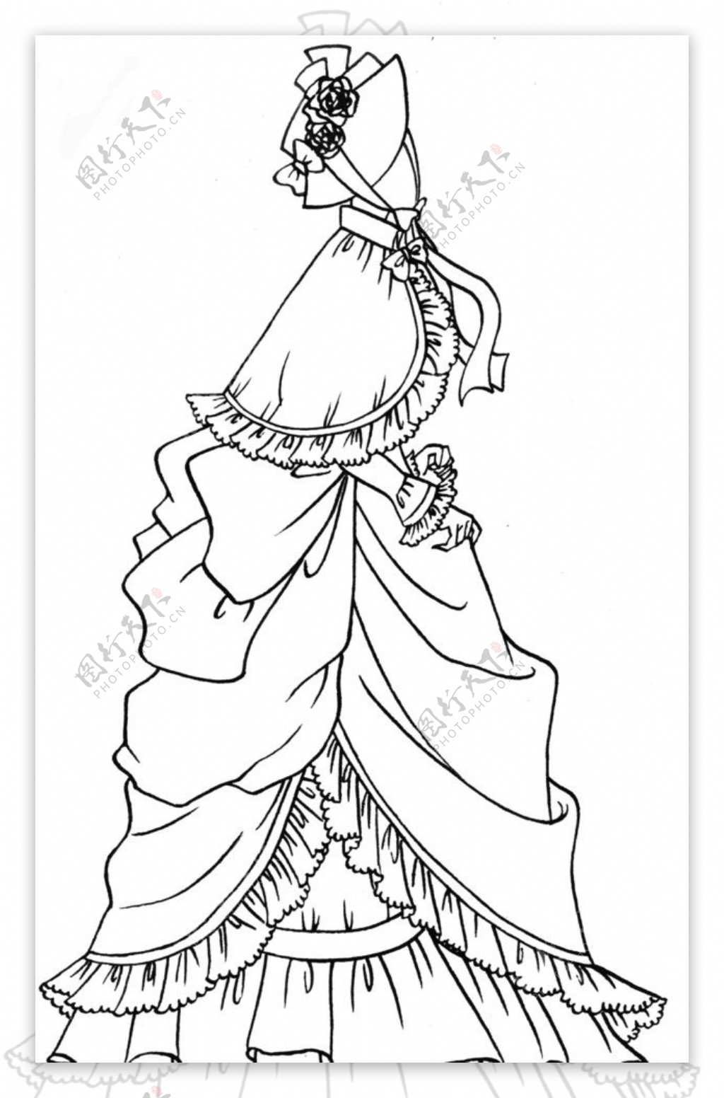 古代女性服装线稿图片