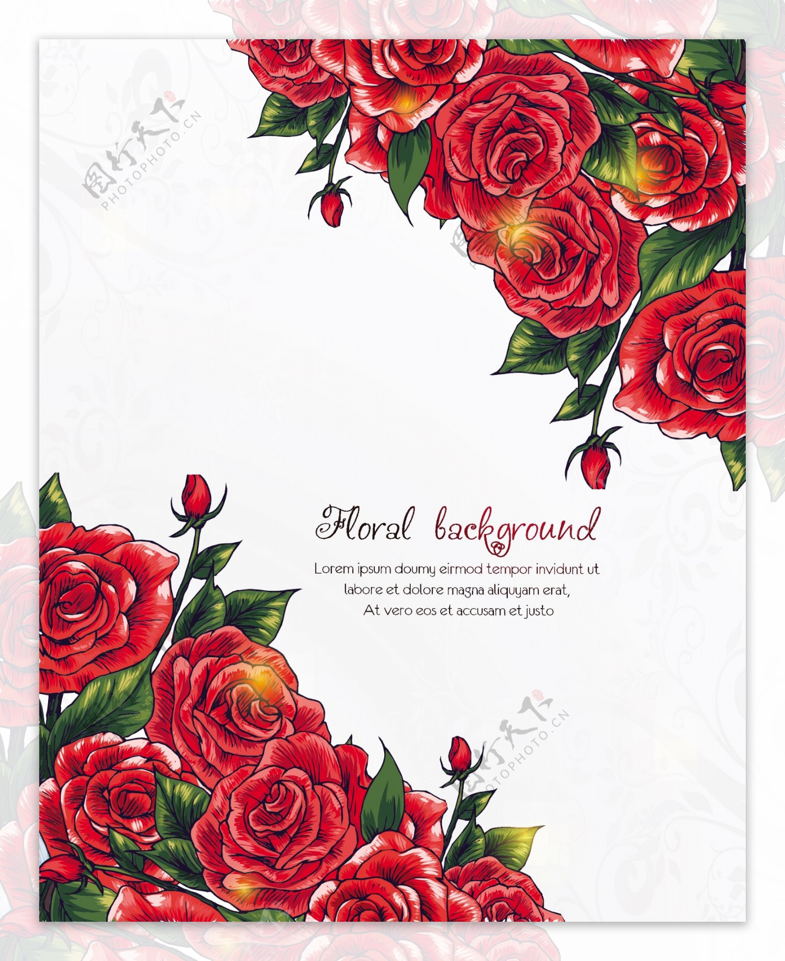 手绘玫瑰古典花纹花朵图片