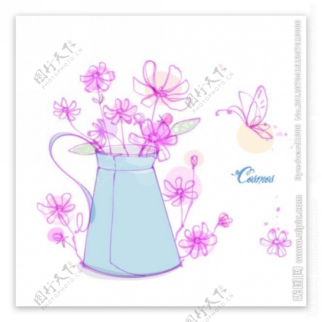 花瓶鲜花蝴蝶背景图片