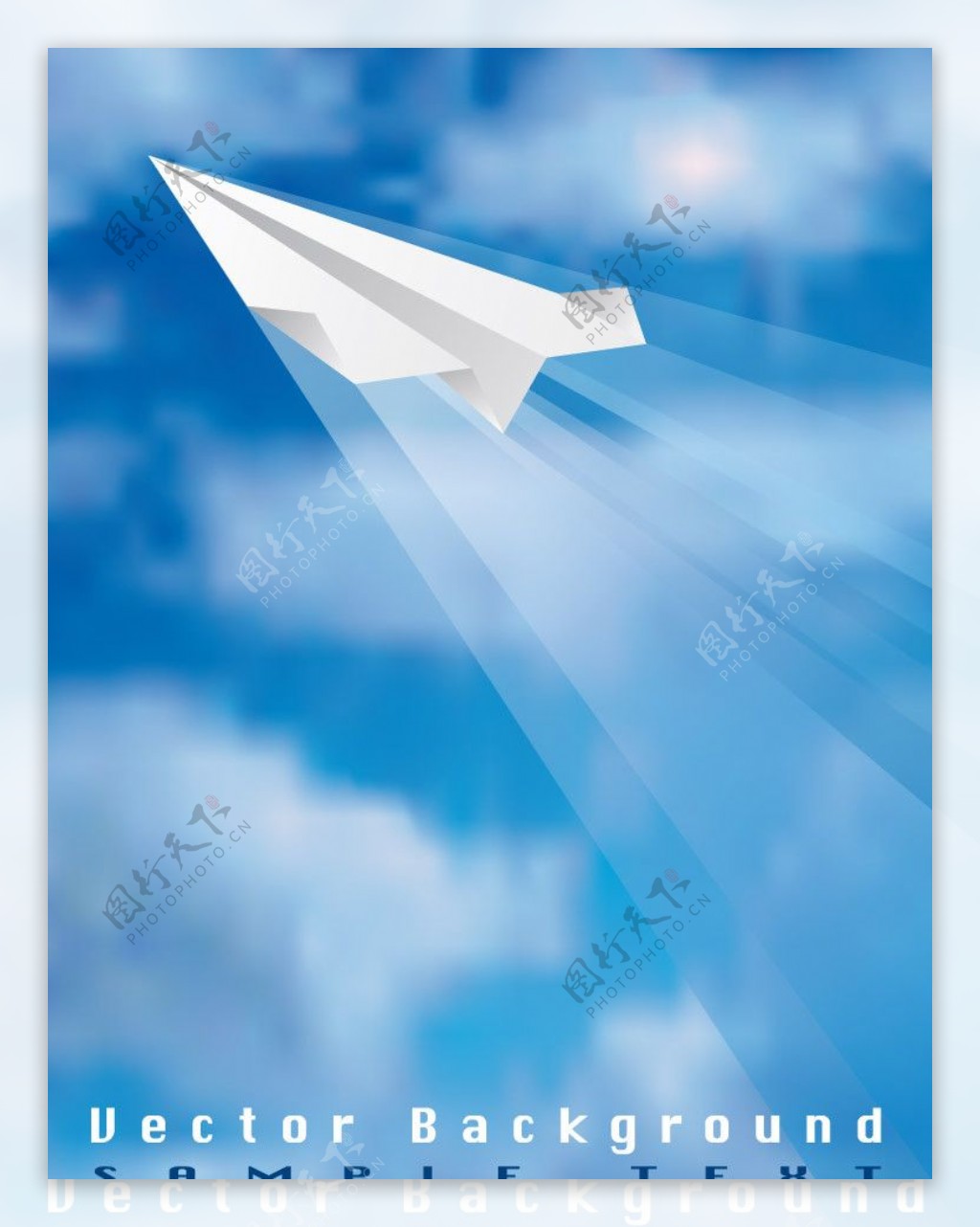 飞翔在蓝天白云中的纸飞机图片