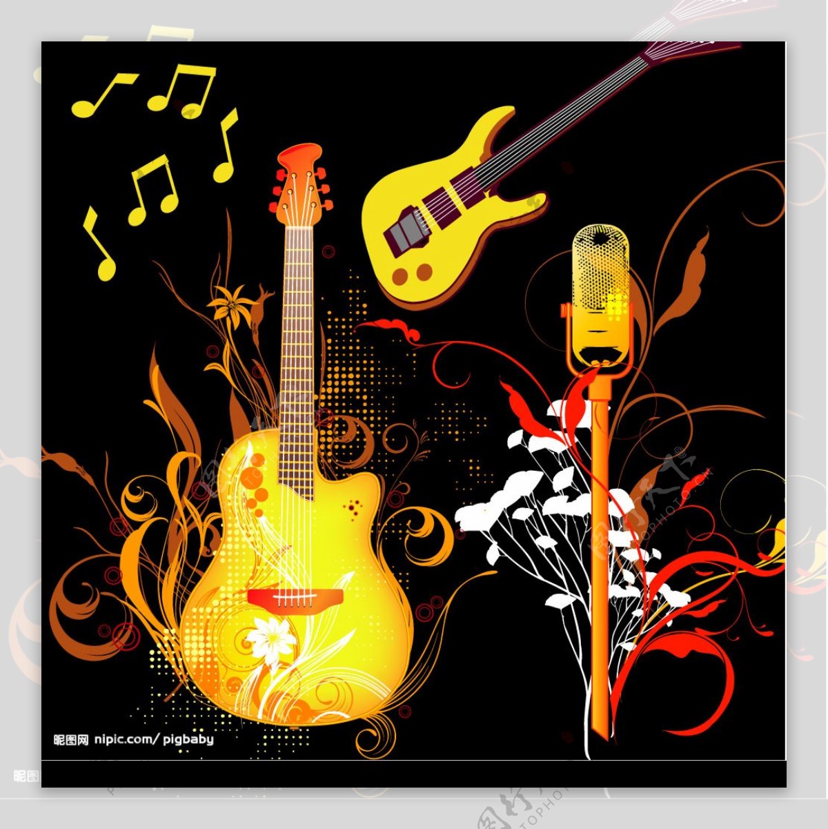 潮流吉他插画矢量素材图片