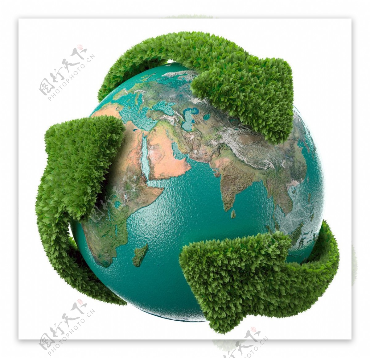 动感绿叶箭头地球背景图片