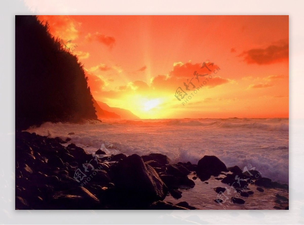 夕阳海岸背景壁纸图片