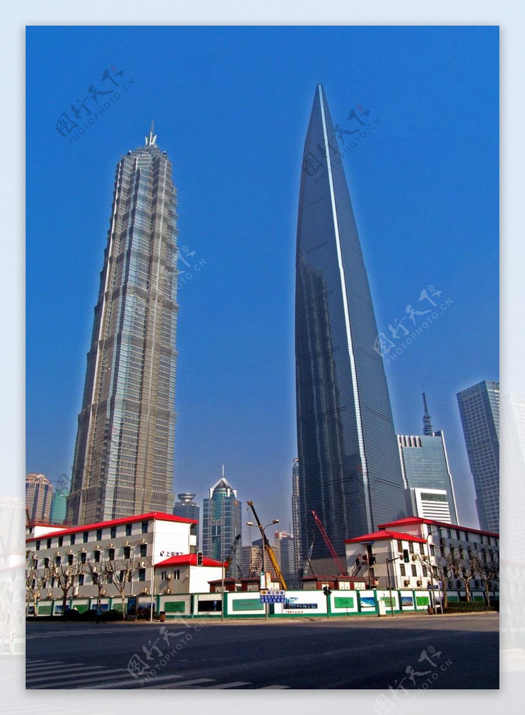 金茂大厦与环球金融中心全景图图片