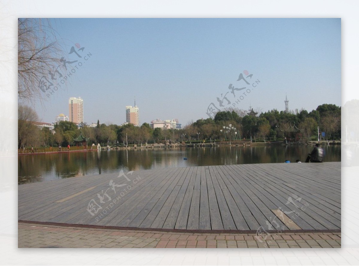 公园湖边图片