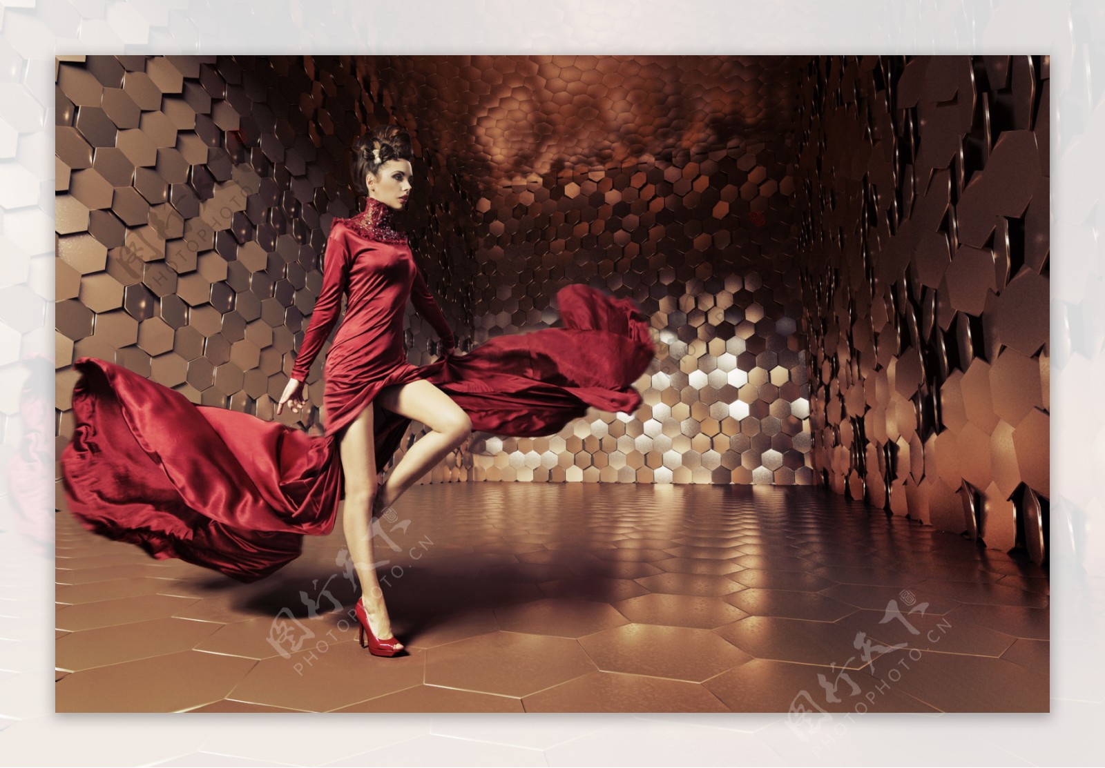 红裙模特时尚写真图片