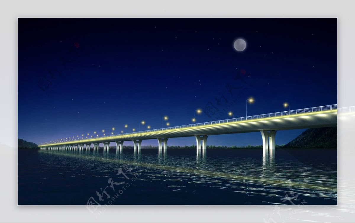 跨江大桥夜景效果图图片