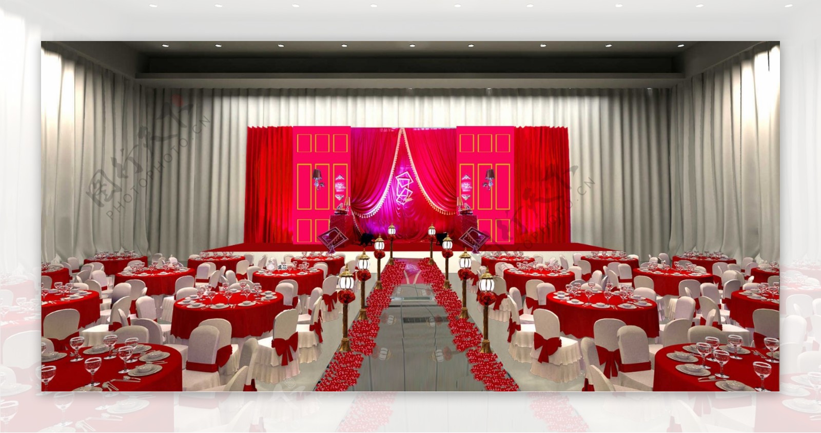 红色婚礼舞台图片