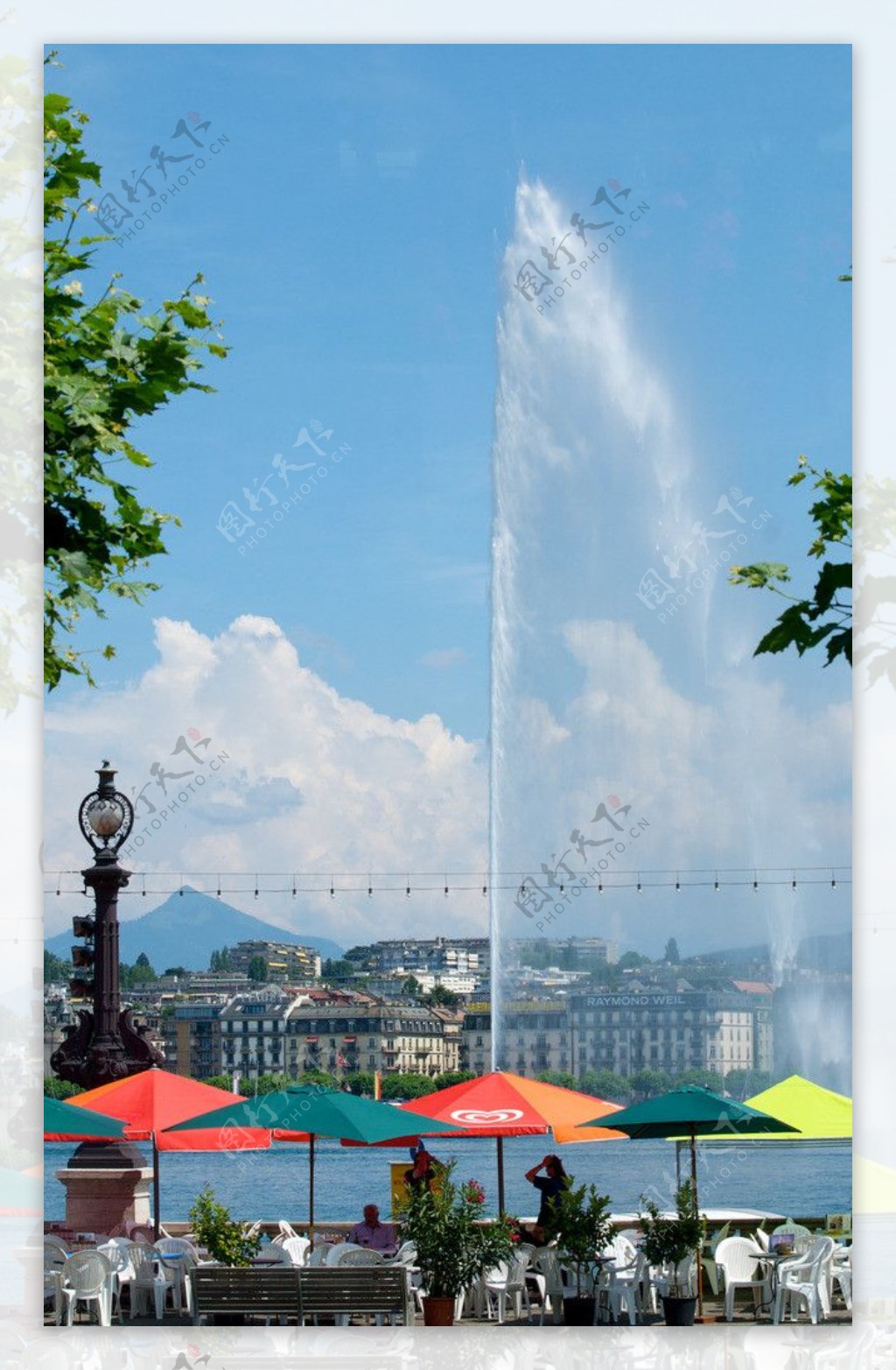 瑞士萊蒙湖喷泉图片
