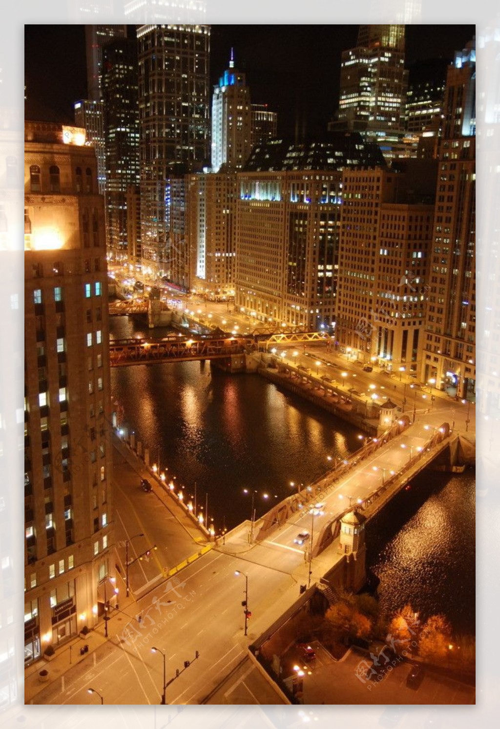芝加哥河夜景图片