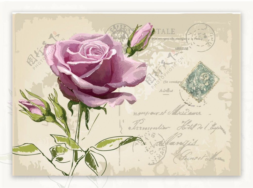 手绘梦幻花纹花朵花卉邮票邮戳图片