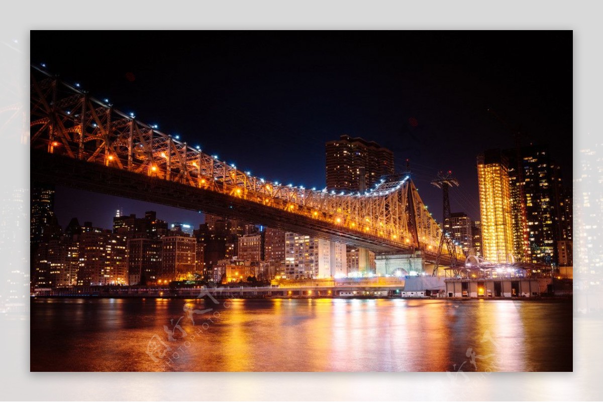 纽约皇后区大桥夜景图片
