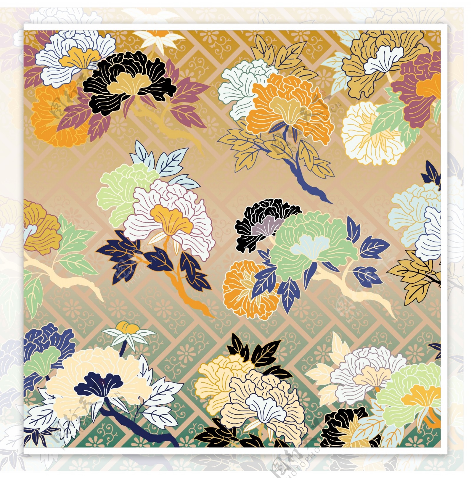 日本传统图案矢量素材20花卉植物图片