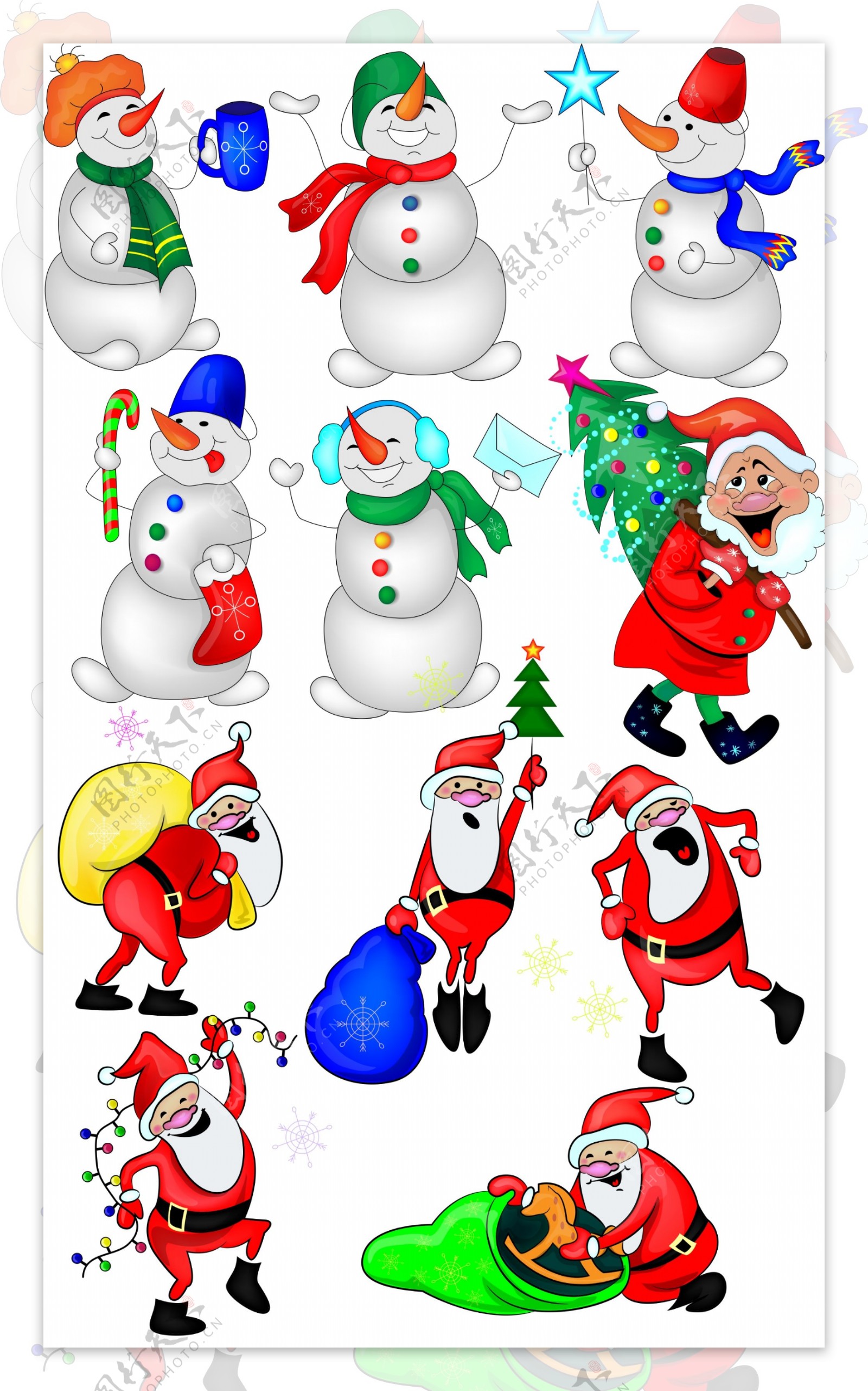 滑稽的圣诞老人和雪人图片